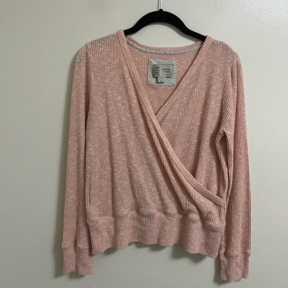 Anthropologie Saturday Sunday Surplice KnitRibbed V-Neck Wrap Sweater medium - Picture 2 of 9